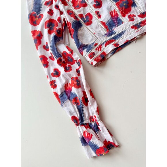 ISOLDA Floral Print Cotton Voile Embroidered Cropped Long Sleeve Blouse, Size 2 - Picture 11 of 16